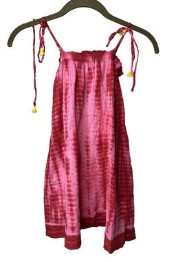 Pink Chicken Girl's 5Y Trapeze Dress Pink Tie Dye Shoulder Tie Cotton Boho